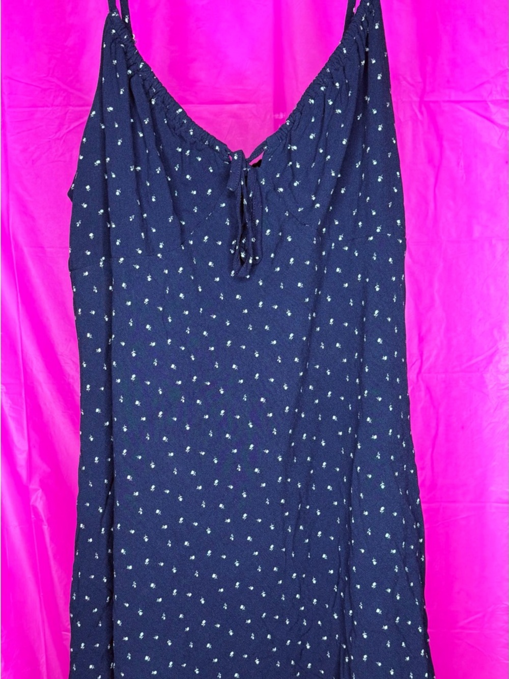 Fashion Nova Navy Blue Maxi Dress with White Micro Dot Print 2x $14.00